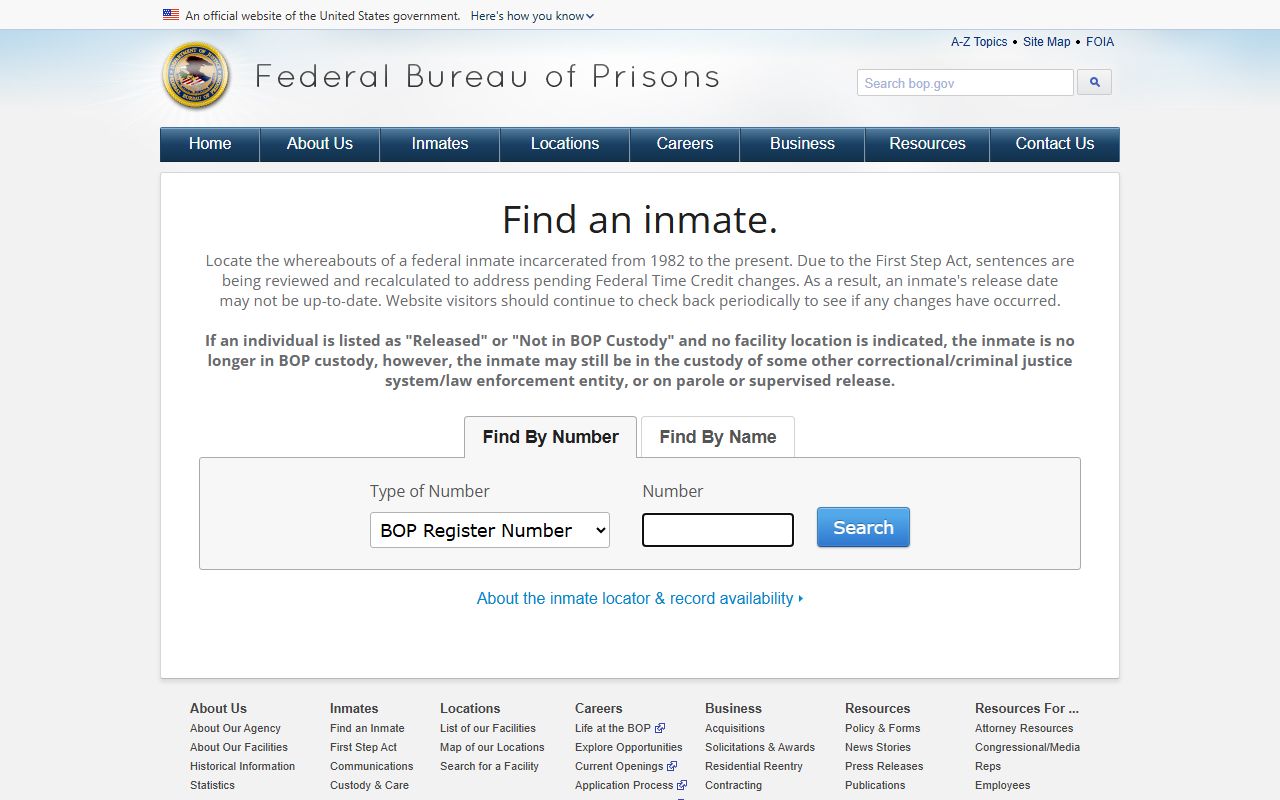 Federal BOP inmate locator for custody records instead of Alcona County jail mugshots