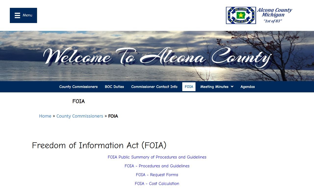 Alcona County FOIA page for jail inmate records requests