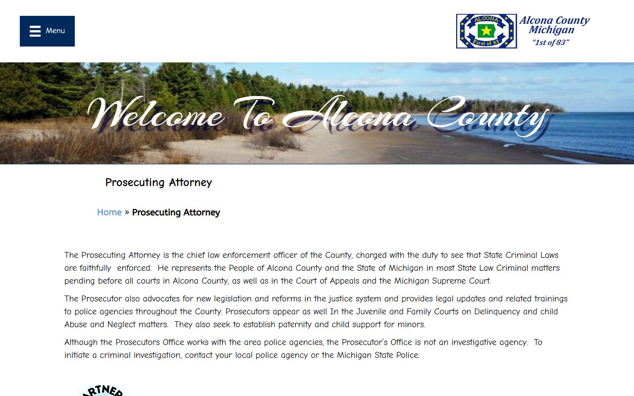 Alcona County Prosecuting Attorney page for court records after jail arrest
