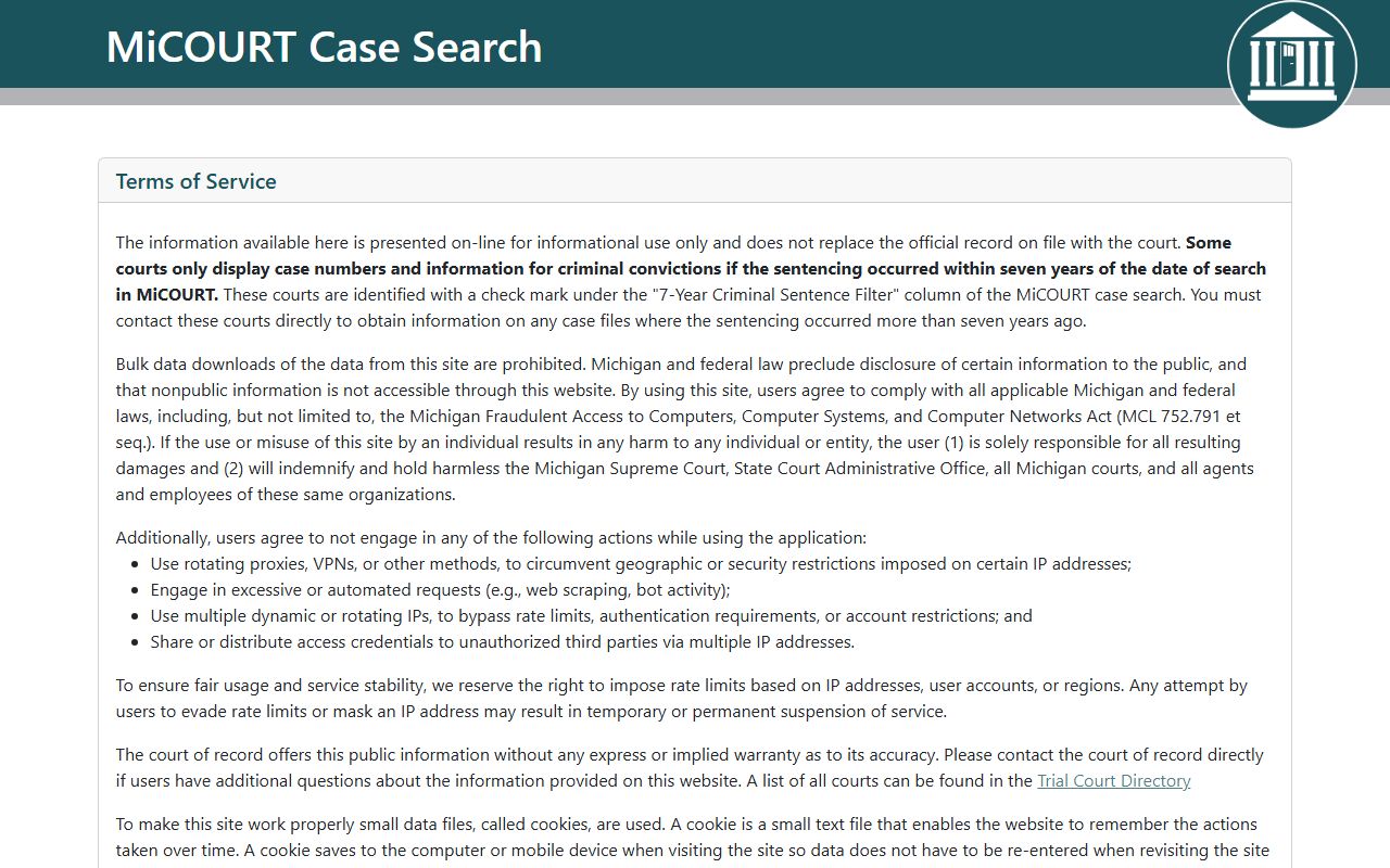 MiCOURT case search for Alcona County court records after jail arrest
